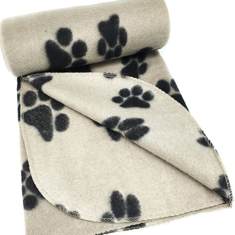 New Pet Touch Soft Fleece Pet Blanket Dogs Puppy Cat Kittens Blankets Paws & Bones Print ((73 X 70) cm, Beige (Black Paws)) - PawsPlanet Australia