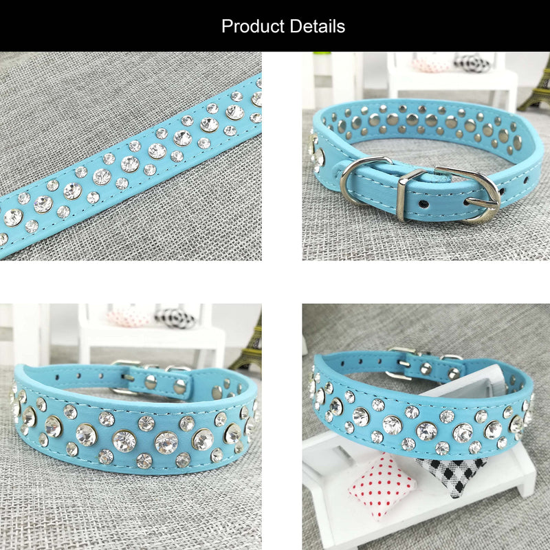 Newtensina Fashion Dog Collar and Lead Set Bling Puppies Collar Cute Diamante Dog Collar with Leashes - Blue - XXS - PawsPlanet Australia