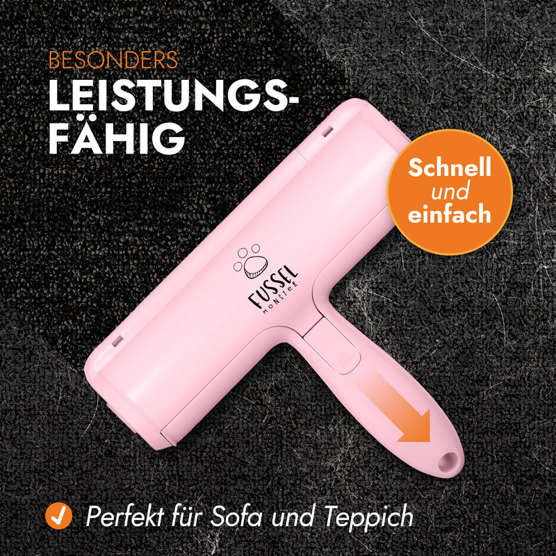 FusselMonster® [Pet hair remover] Lint roller for dogs and cats developed for effective cleaning of sofas, carpets, cars I reusable cat hair remover I lint roller animal hair pink - PawsPlanet Australia