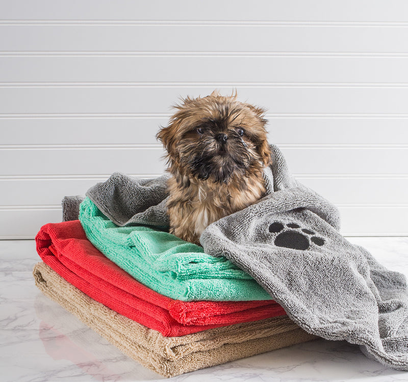 [Australia] - Bone Dry DII Microfiber Dog Bath Towel with Embroidered Paw Print Green 