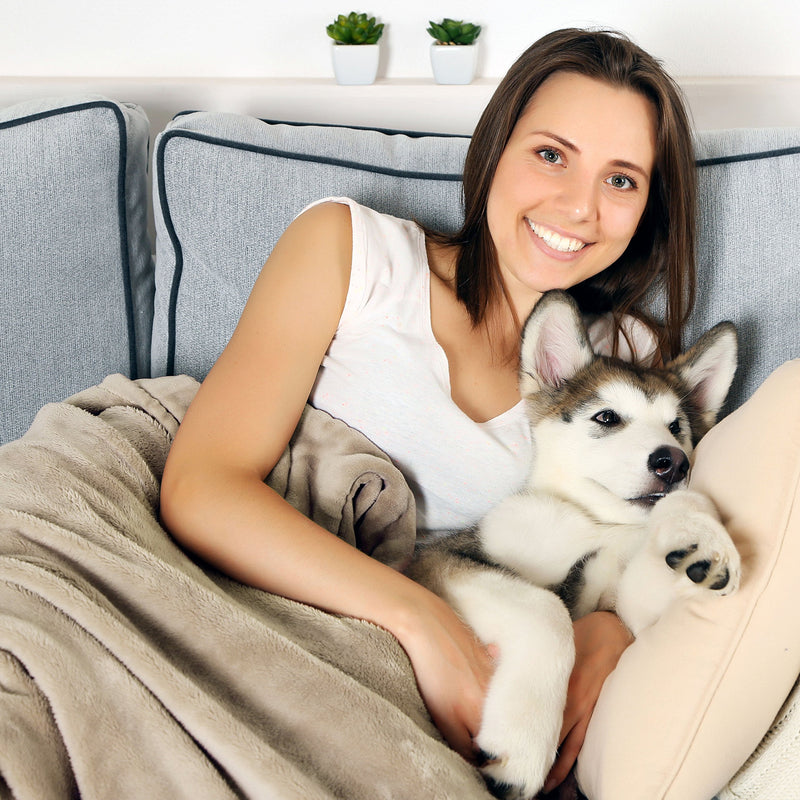 PETMAKER Waterproof Pet Blanket Collection – Reversible Throw Protects Couch, Car, Bed from Spills, Stains, or Fur, Dog and Cat Blankets Tan Large - PawsPlanet Australia