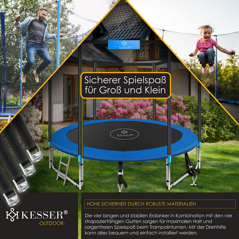 KESSER® 4 ground anchors 9-piece set attachment for trampoline, swing, pavilion, party tent, garden house, swing, tent, made of 1cm diameter stainless steel For screwing in, 4 straps + silver turning aid - PawsPlanet Australia