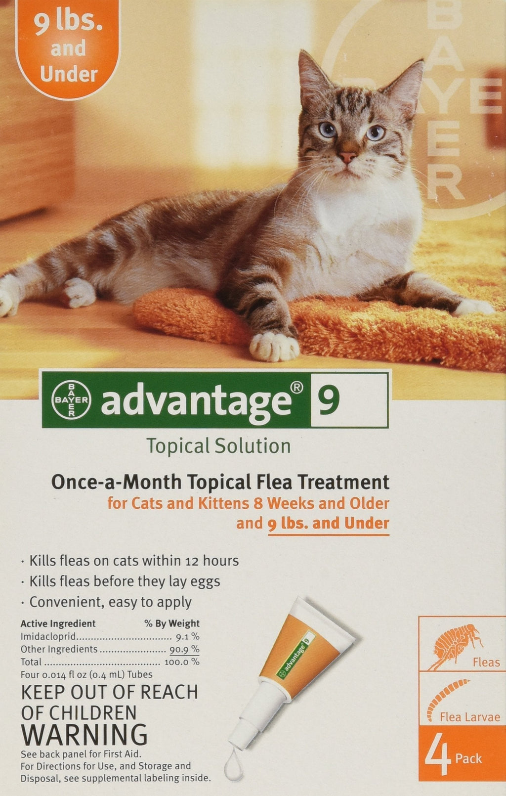 Advantage Once-A-Month Topical Flea Treatment for Cats & Kittens up to 9 Lbs (4 Applications) - PawsPlanet Australia