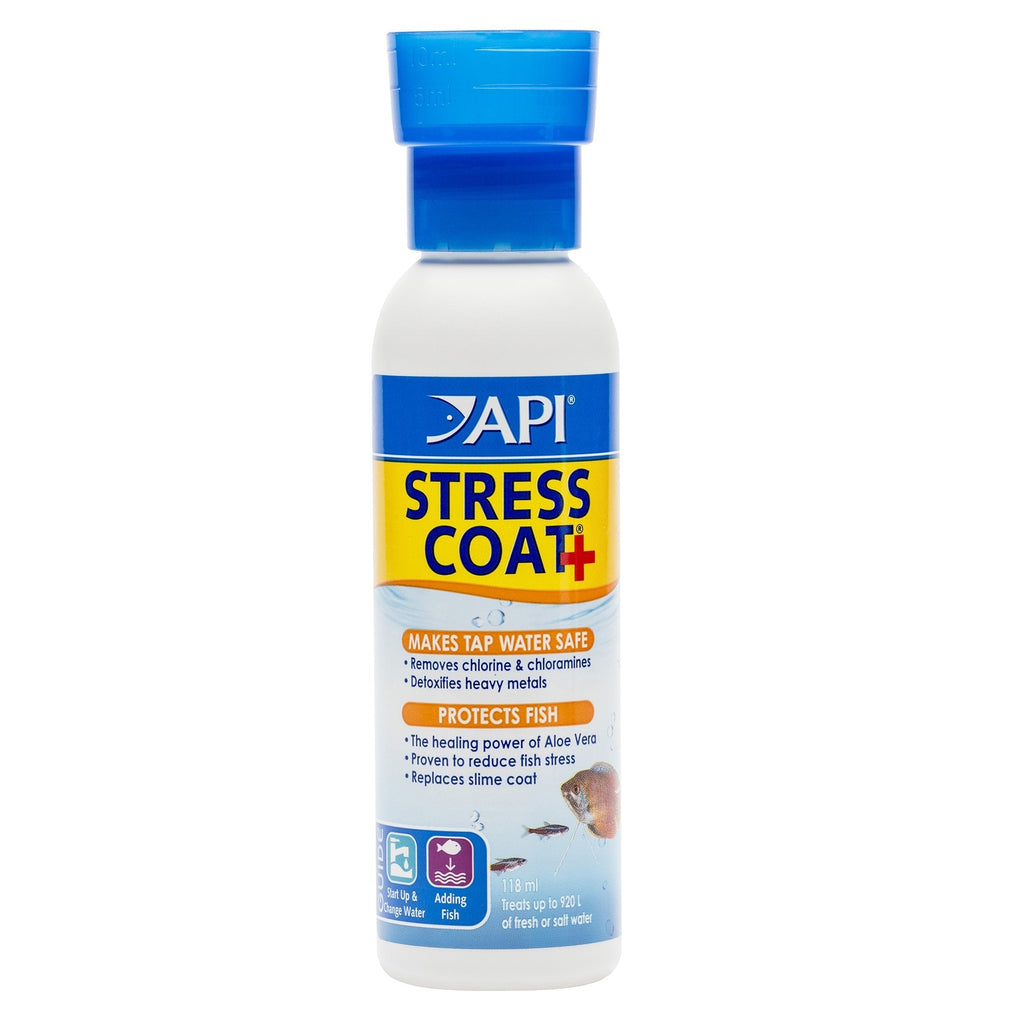 API Stress Coat Water Conditioner, Makes tap Water Safe, Replaces fish's Protective Coat Damaged by handling or Fish Fighting, Use When Adding or Changing Water, Adding Fish and When Fish are Injured 4-Ounce Aquarium Treatment - PawsPlanet Australia