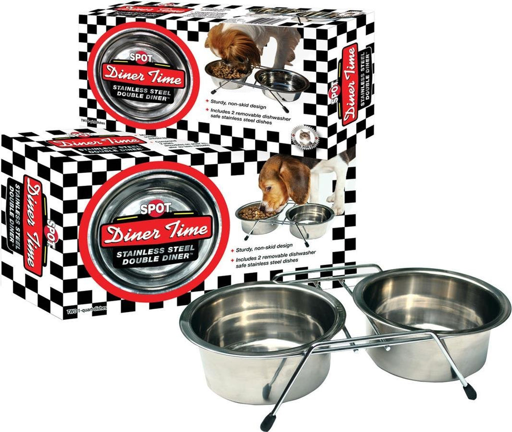 [Australia] - SPOT Diner Time Double Diner | Stainless Steel Feeder For Dogs | Stainless Steel Feeder For Cats | Non-Skid Feeder | Dishwasher Safe | 2 Quart| For Aggressive Dogs | By Ethical Pet 