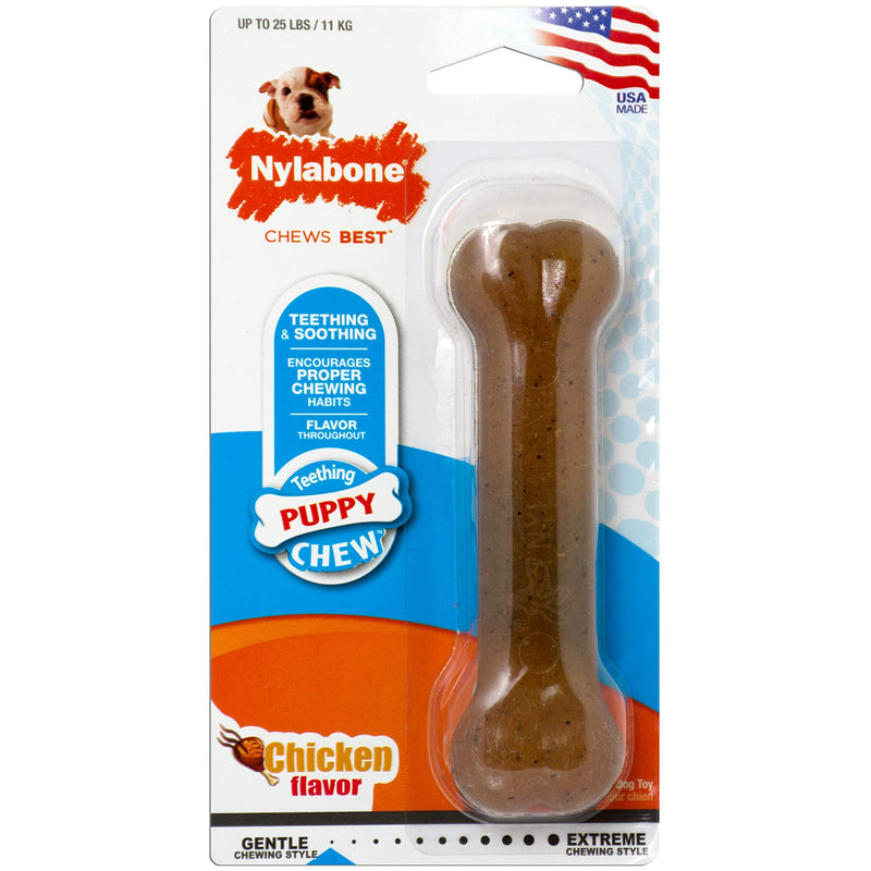 [Australia] - Nylabone Puppy Chew Dog Teething Bones Small/Regular - Up to 25 lbs. Chicken Flavor 