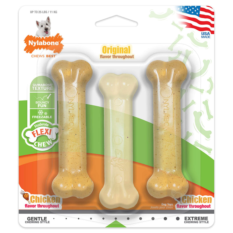 Nylabone Triple Packs - FlexiChew Moderate Dog Toys, Teeth Cleaning Chew Toys for Dogs Flexi Small/Regular (3 Count) - PawsPlanet Australia