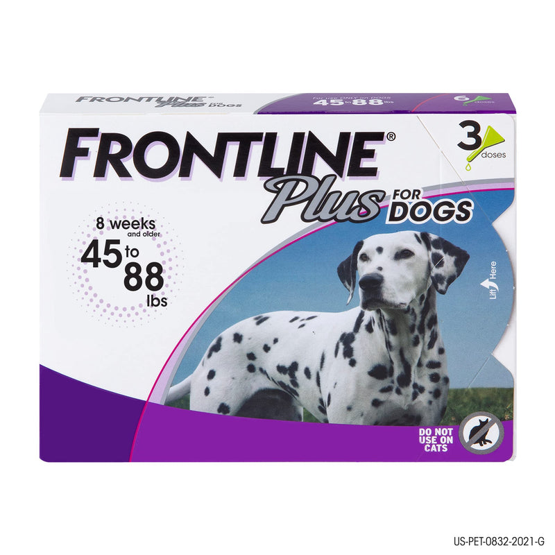 FRONTLINE Plus Flea and Tick Treatment for Dogs (Large Dog, 45-88 Pounds) 3 Count - PawsPlanet Australia