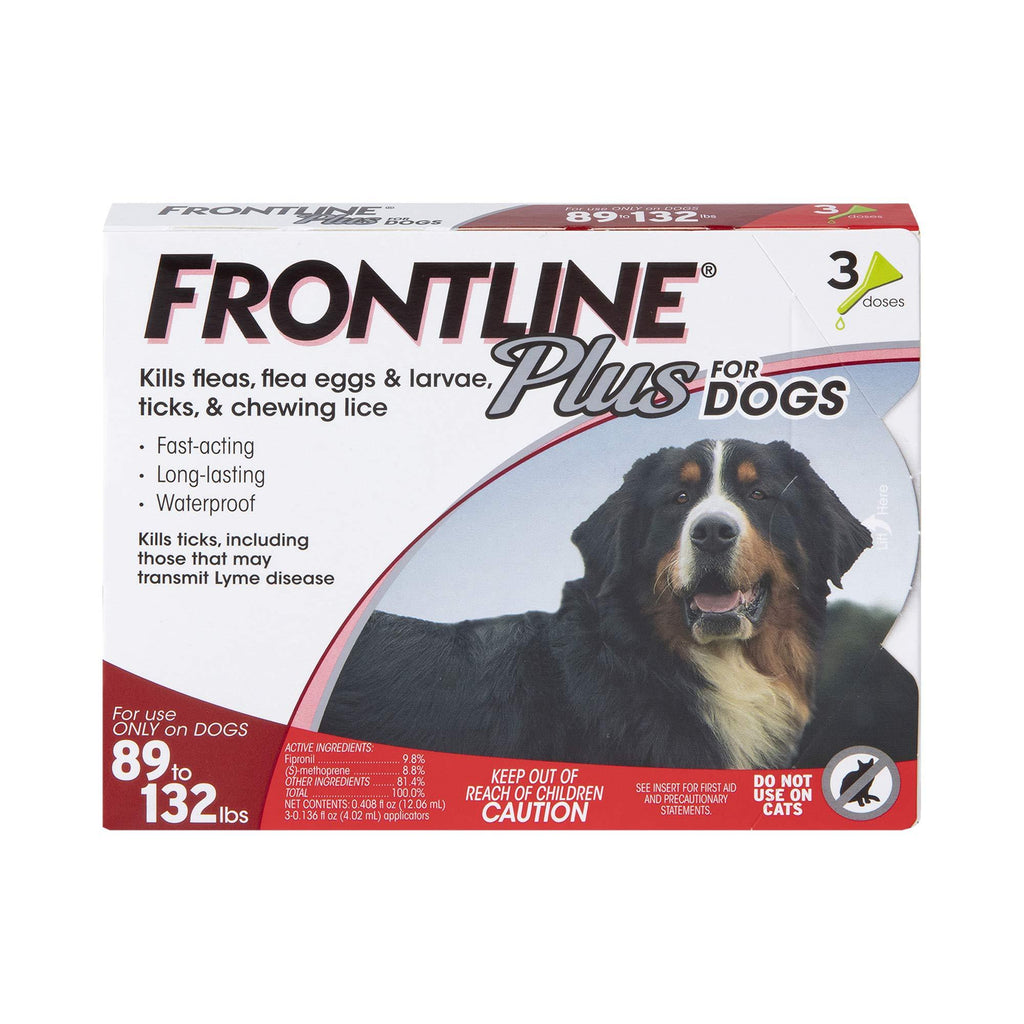 FRONTLINE Plus Flea and Tick Treatment for Dogs (Extra Large Dog, 89-132 Pounds, 3 Doses) - PawsPlanet Australia