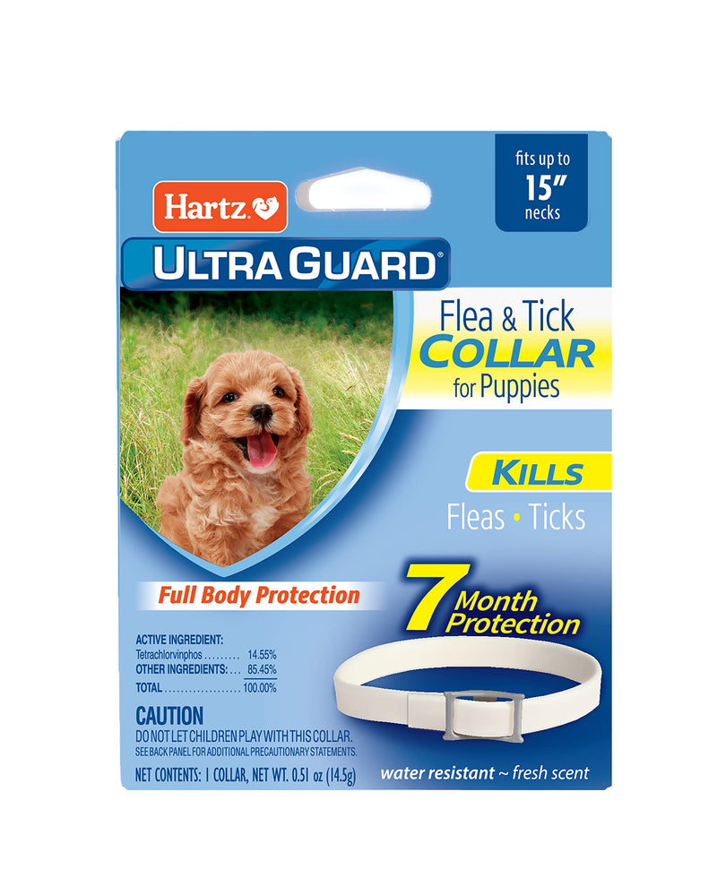 Hartz UltraGuard Flea & Tick Collar for Dogs and Puppies, 7 Month Flea and Tick Protection and Prevention Per Collar, White, Up to 15 Inch Neck - PawsPlanet Australia