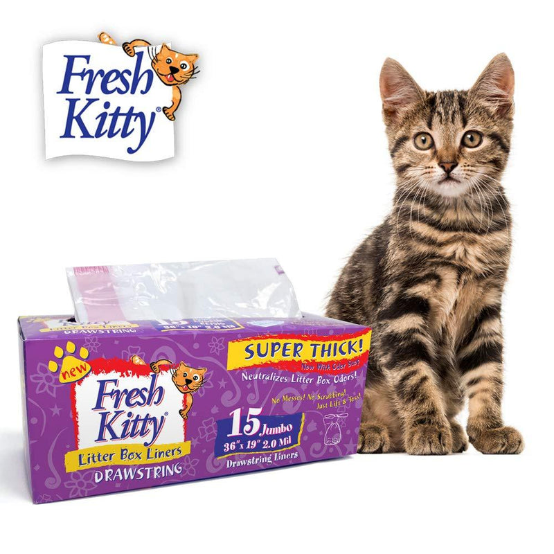 Fresh Kitty Super Thick, Durable, Easy Clean Up Jumbo Drawstring Scented Litter Pan Box Liners, Bags for Pet Cats, 15 ct - PawsPlanet Australia