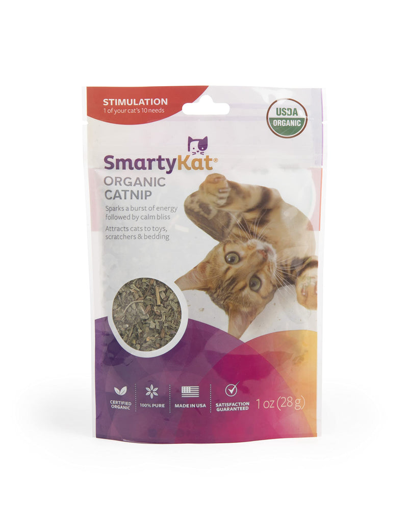 SmartyKat Organic Catnip & Catnip/Silvervine Blend for Cats & Kittens, Stimulating, Fun & Engaging Play - Multiple Sizes Pouch, 1 oz - PawsPlanet Australia