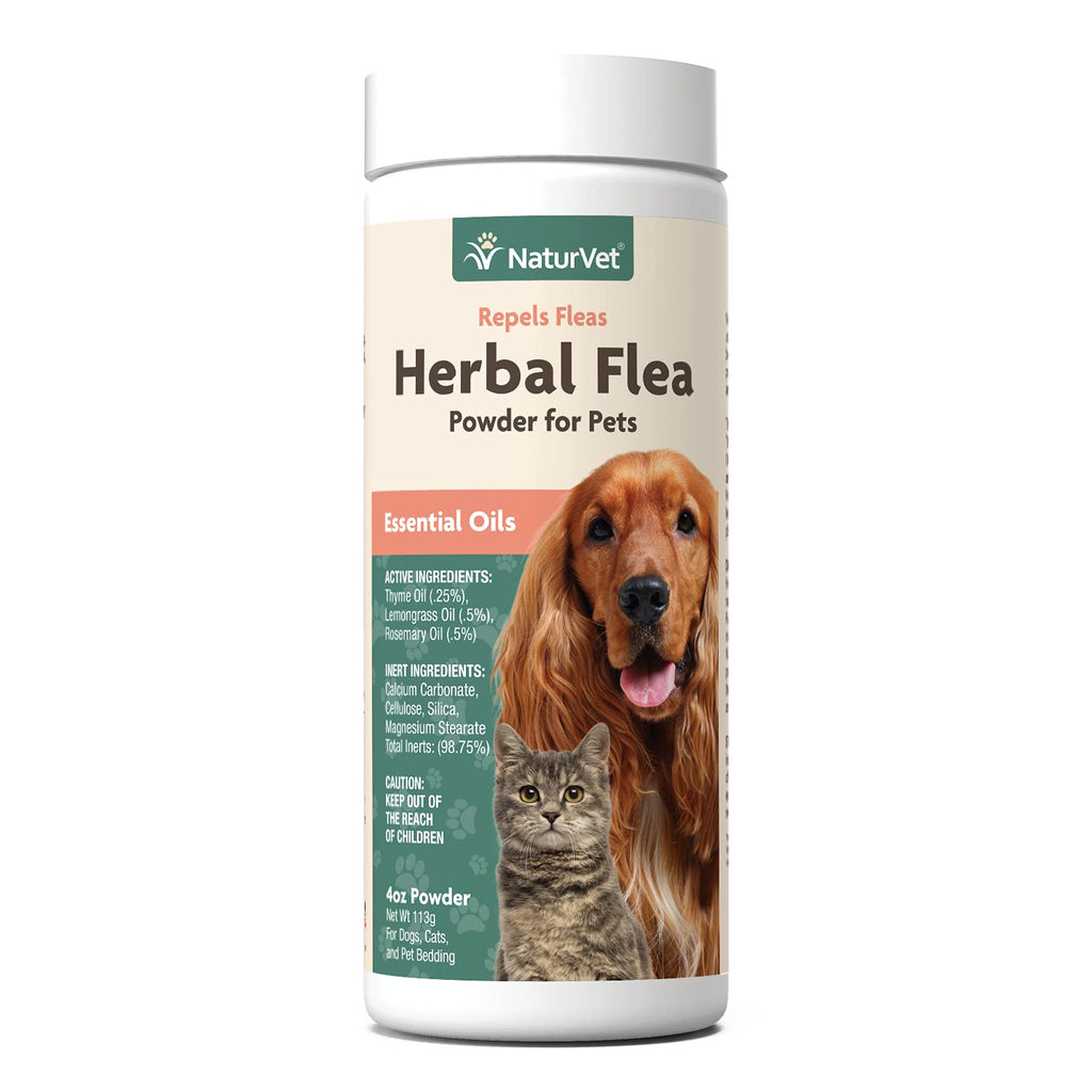 NaturVet – Herbal Flea Plus Essential Oils – Essential Oils Help to Keep Fleas Away– Deodorizes with a Fresh Herbal Fragrance – for Dogs & Cats – 4 oz Powder - PawsPlanet Australia