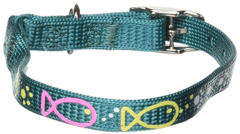 [Australia] - Hamilton Safety Cat Collar with Bell and Cat Fish Paw Design Teal 3/8" x 12" 