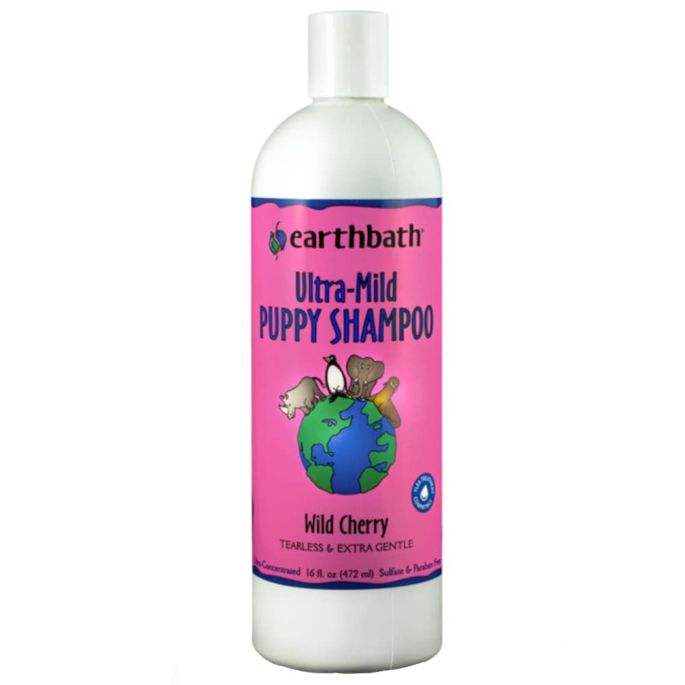 Earthbath Ultra-Mild Puppy Shampoo and Conditioner – Tearless & Extra Gentle, Made in USA – Wild Cherry, 16 oz - PawsPlanet Australia