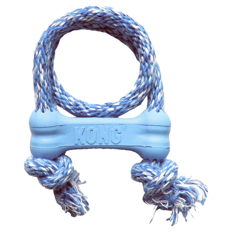 KONG - Puppy Goodie Bone with Rope - Teething Rubber, Teeth Cleaning Dog Toy - for X-Small Puppies Blue - PawsPlanet Australia