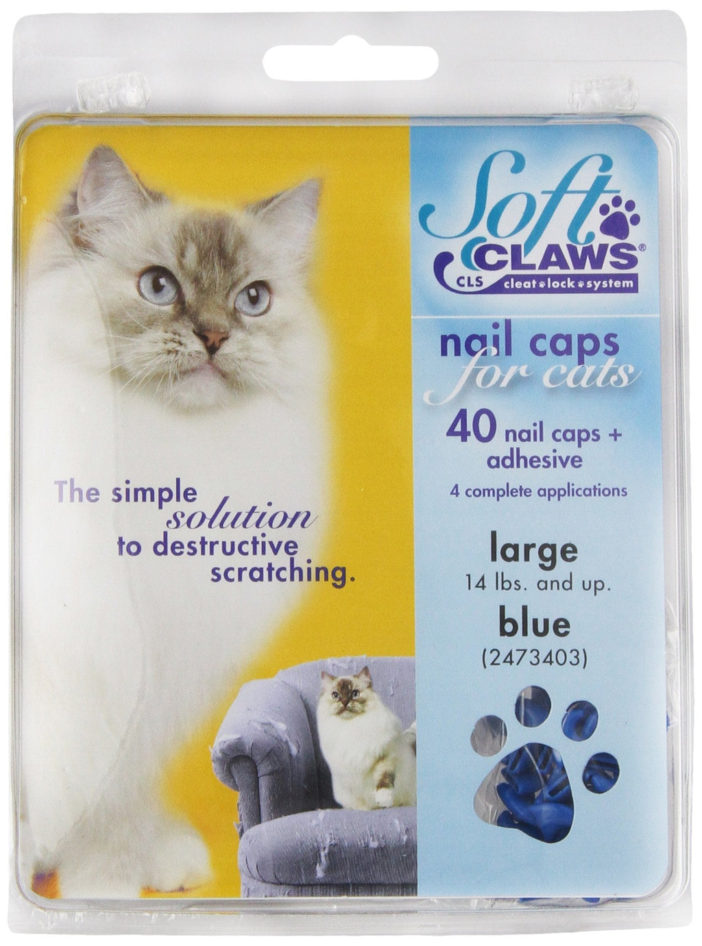 [Australia] - Feline Soft Claws Cat Nail Caps Take-Home Kit, Large, Blue 