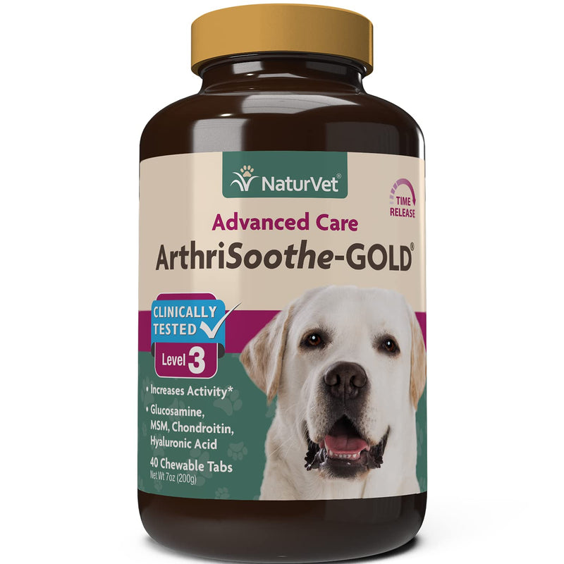 NaturVet Glucosamine for Dogs – Dog Supplement with Glucosamine, MSM, Chondroitin & Hyaluronic Acid – Soft Chews & Chewable Tablets ArthriSoothe-Gold Level 3 40 Chewable Tablets - PawsPlanet Australia