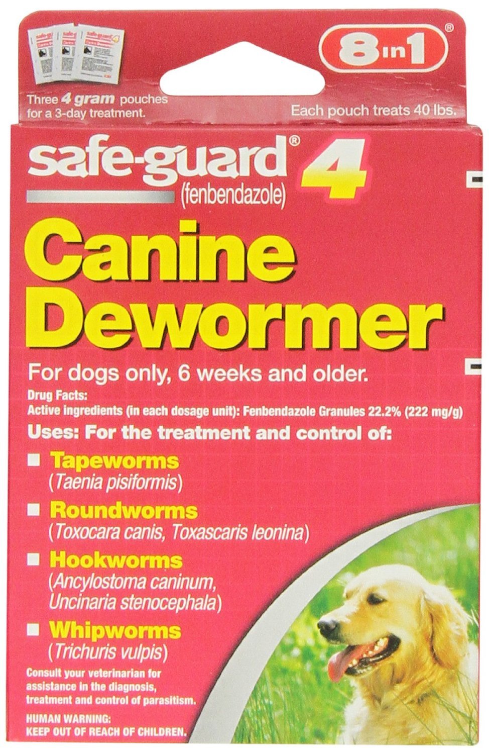 Excel 8in1 Safe-Guard Canine Dewormer for Large Dogs, 3 Day Treatment, Red, 40 lbs/pouch (J7164-1) - PawsPlanet Australia