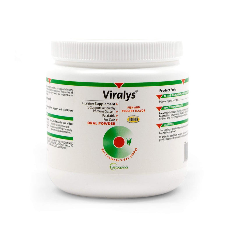 Vetoquinol Viralys L-Lysine Supplement for Cats - Cats & Kittens of All Ages - Immune Health - Sneezing, Runny Nose, Squinting, Watery Eyes - Flavored Lysine Powder 100 Grams - PawsPlanet Australia