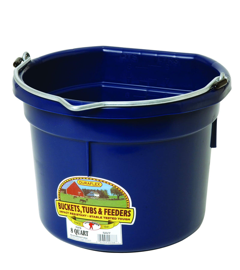 [Australia] - Little Giant Plastic Animal Feed Bucket (Navy) Flat Back Plastic Feed Bucket with Metal Handle (8 Quarts / 2 Gallons) (Item No. P8FBNAVY) 