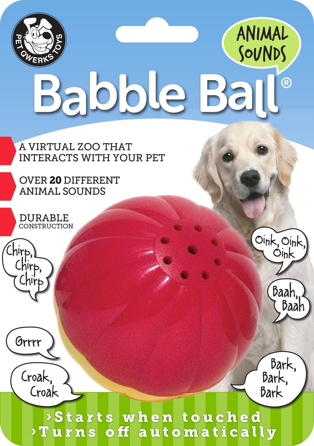[Australia] - Pet Qwerks Animal Sounds Babble Ball Interactive Dog Toy, Makes Barnyard & Jungle Sounds When Touched Large 