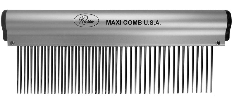 Resco USA-Made Comb for Dog, Horse and Cat Grooming 1.5" Combination Ergonomic Series Brushed Aluminum - PawsPlanet Australia