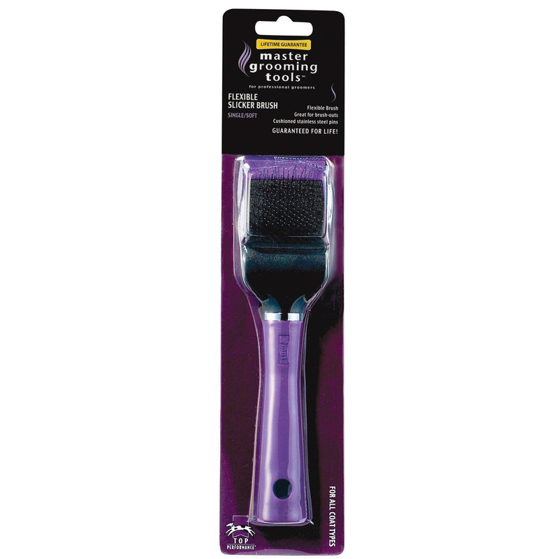 [Australia] - Master Grooming Single Sided Pet Grooming Slicker Brush – Flex Purple 8” x 1.75” Small Area Soft Brush, Easy on Wrists 