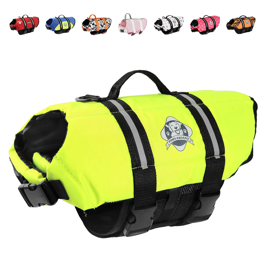 Paws Aboard Dog Life Jacket, Fashionable Dog Life Vest for Swimming and Boating - Neon Yellow - PawsPlanet Australia