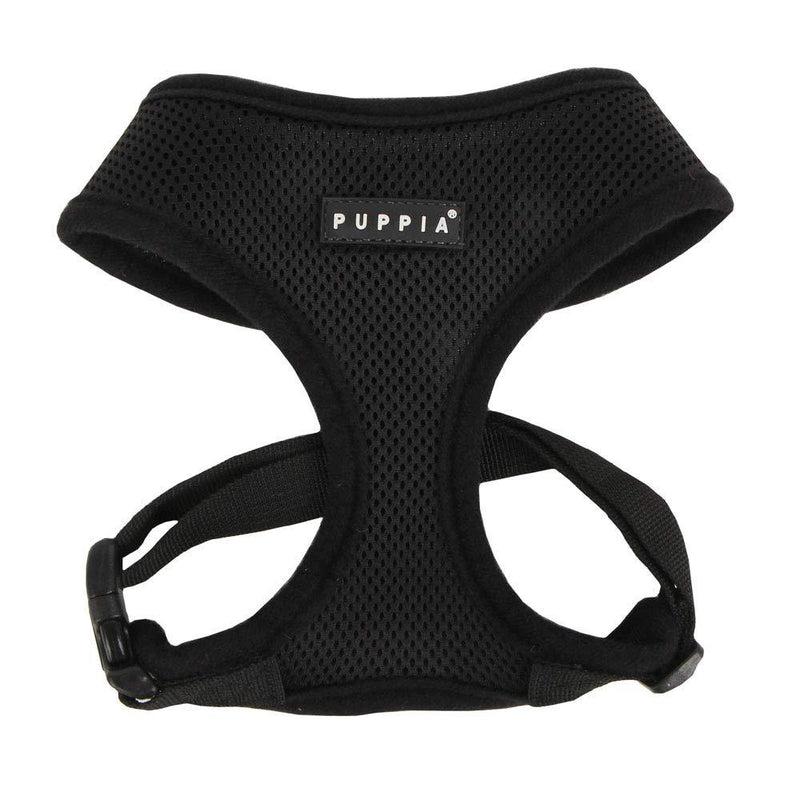 Puppia Soft Dog Harness No Choke Over-The-Head Triple Layered Breathable Mesh Adjustable Chest Belt and Quick-Release Buckle X-Small Black - PawsPlanet Australia