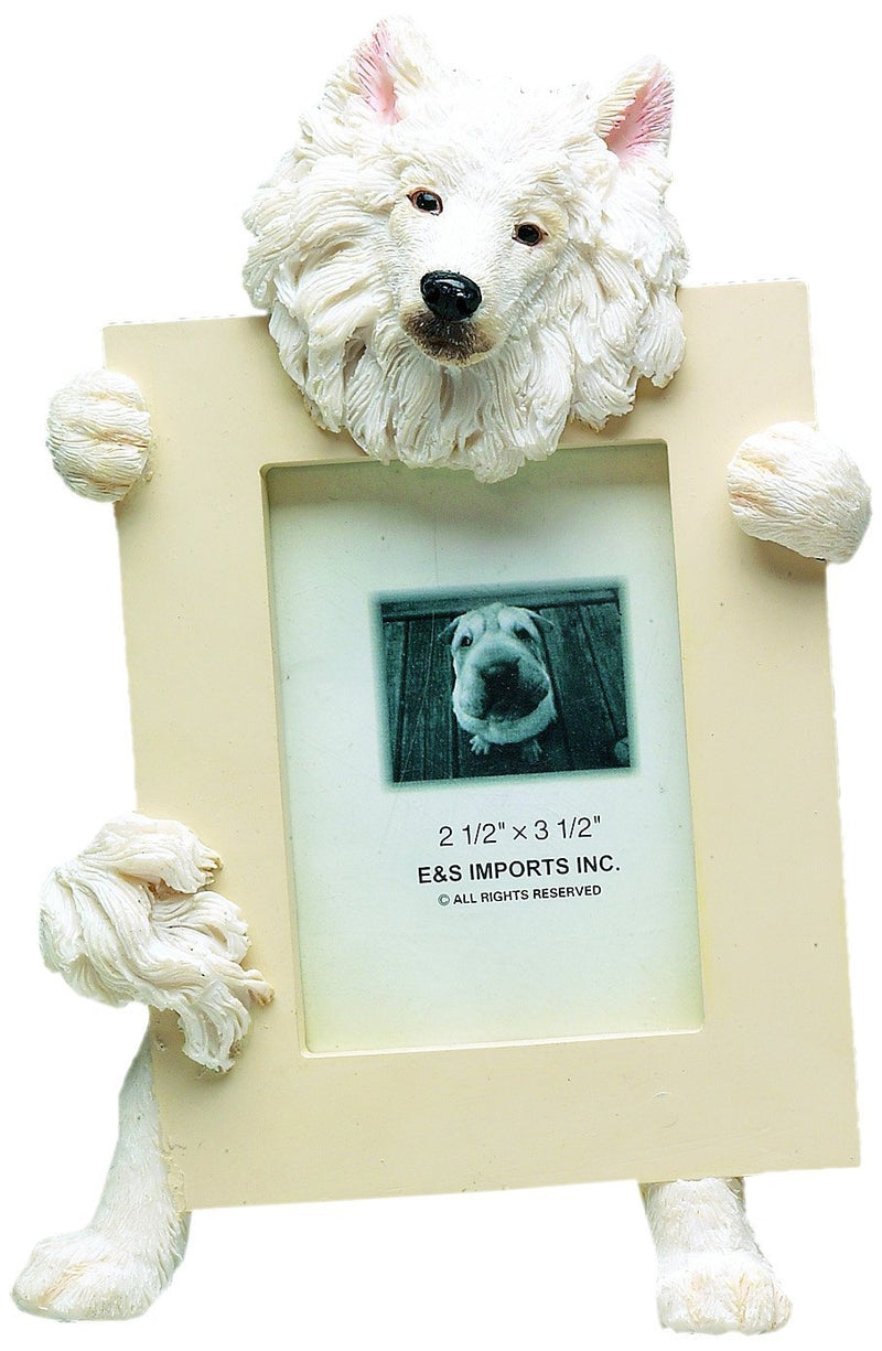 [Australia] - Samoyed Picture Frame Holds Your Favorite 2.5 by 3.5 Inch Photo, Hand Painted Realistic Looking Samoyed Stands 6 Inches Tall Holding Beautifully Crafted Frame, Unique and Special Samoyed Gifts for Samoyed Owners 