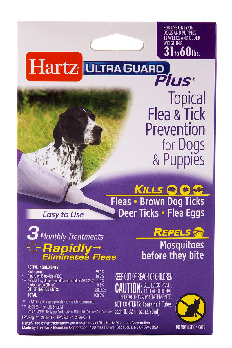 Hartz UltraGuard Plus Topical Flea & Tick Prevention for Dogs and Puppies - 31-60 lbs, 3 Monthly Treatments - PawsPlanet Australia
