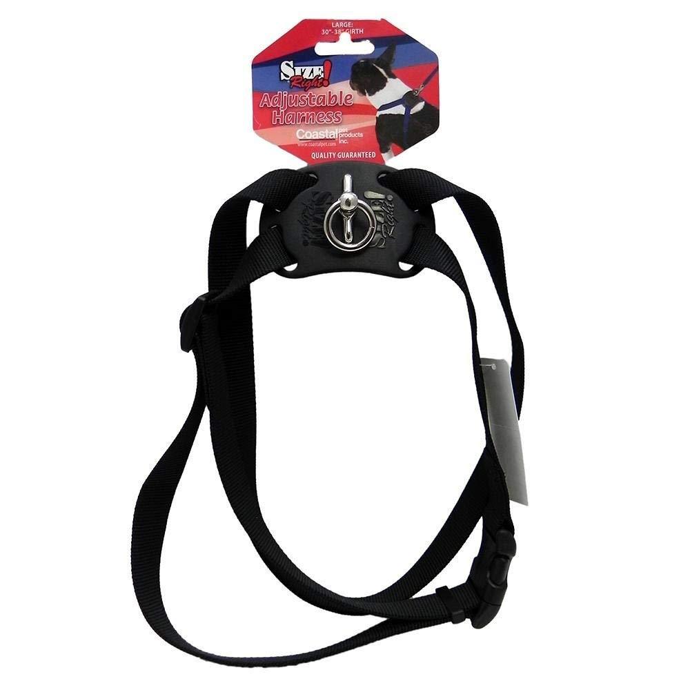 [Australia] - Size Right Adjustable Dog Harness | 30 to 38 Inches Girth & 1 Inch Width (Black) 