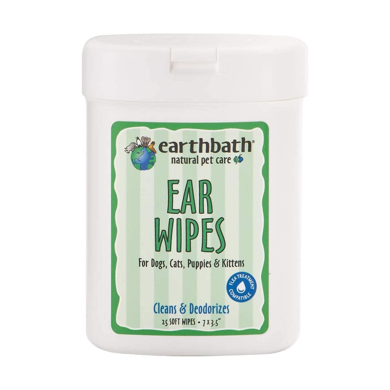 earthbath Pet Ear Wipes - Cleans & Deodorizes, Aloe Vera, Vitamin E, Witch Hazel, Good for Dogs, Cats, Puppies, & Kittens - Keep Your Pet's Ears Naturally Clear and Infection Free - 25 Count - PawsPlanet Australia