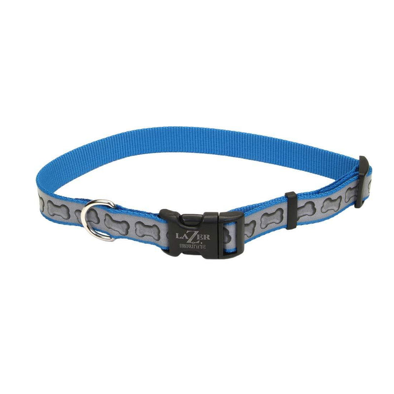 [Australia] - Lazer Brite Reflective Adjustable Dog Collar | Turquoise Bones 5/8" Width by 12" to 18" Girth 