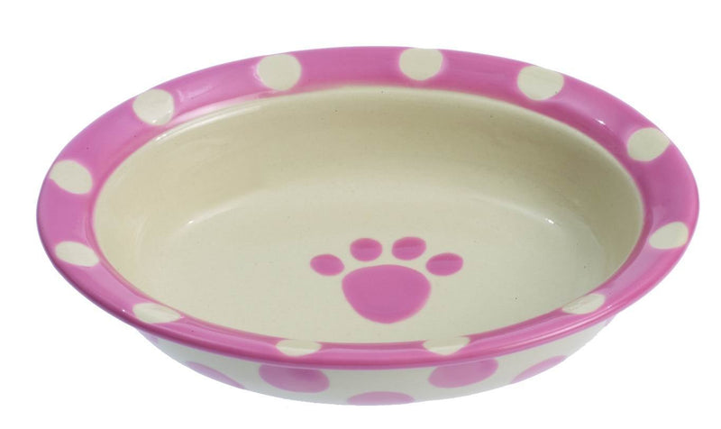 PetRageous Designs Polka Paws 6.25" Oval Pet Bowl, Pink - PawsPlanet Australia