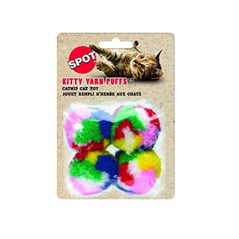 [Australia] - Ethical SPOT Kitty Yarn Puffs Colorful Woolen Yarn Cat Toy Contains Catnip 1.5" Pack of 4 Pet 