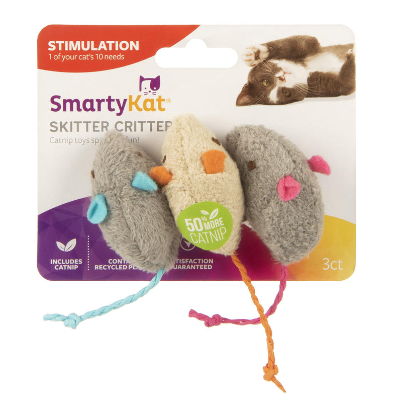 SmartyKat Skitter Critters Cat Toy Catnip Mice, 3/pkg, Gray, Beige (39384) - PawsPlanet Australia