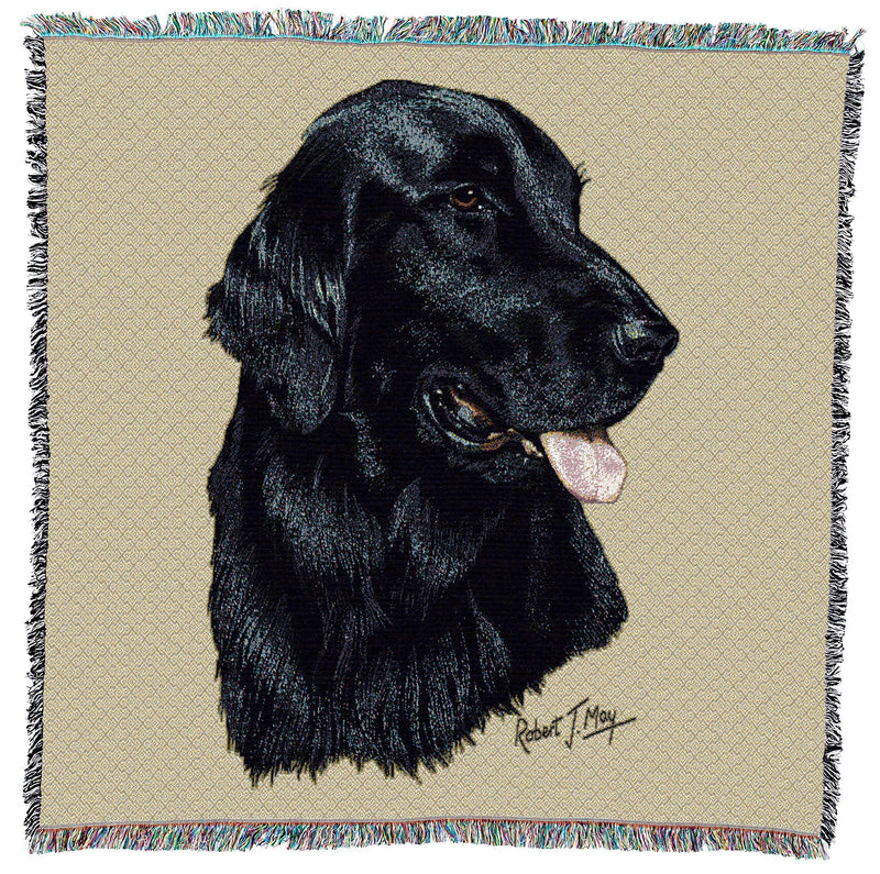 [Australia] - Pure Country Weavers Flat-Coated Retriever by Robert May Dog Lap Square Blanket Throw Woven from Cotton - Made in The USA (54x54) 