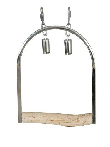 [Australia] - Featherland Paradise, Stainless Steel Hanging Bird Swing with Bells and Wood Perch, Large Medium 