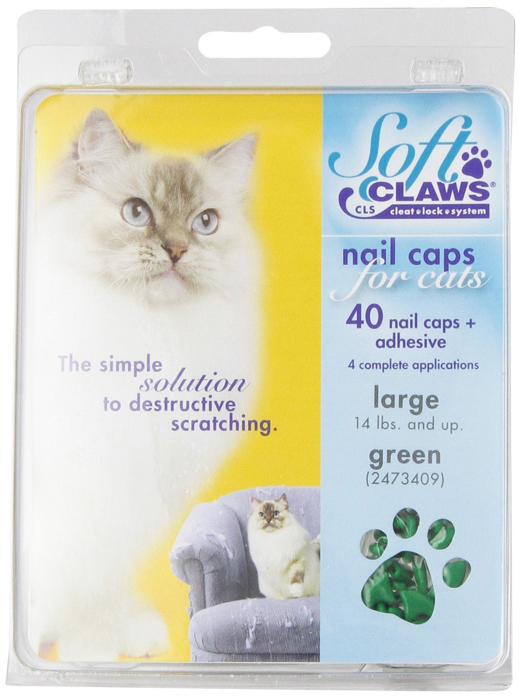 [Australia] - Feline Soft Claws Cat Nail Caps Take-Home Kit, Large, Green 