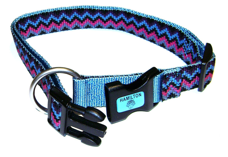 [Australia] - Hamilton 1-Inch Adjustable Dog Collar Fits 18-Inch to 26-Inch with Brushed Hardware Ring, Large, Ocean Blue Weave 