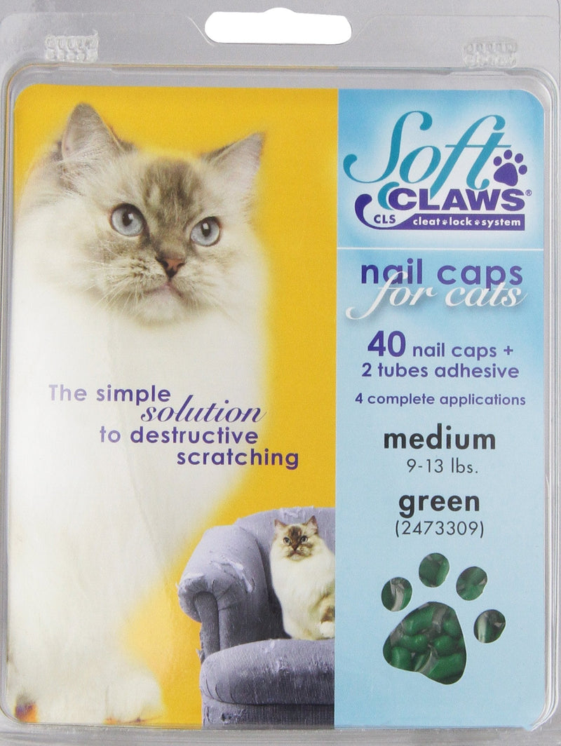 [Australia] - Feline Soft Claws Cat Nail Caps Take-Home Kit, Medium, Green 