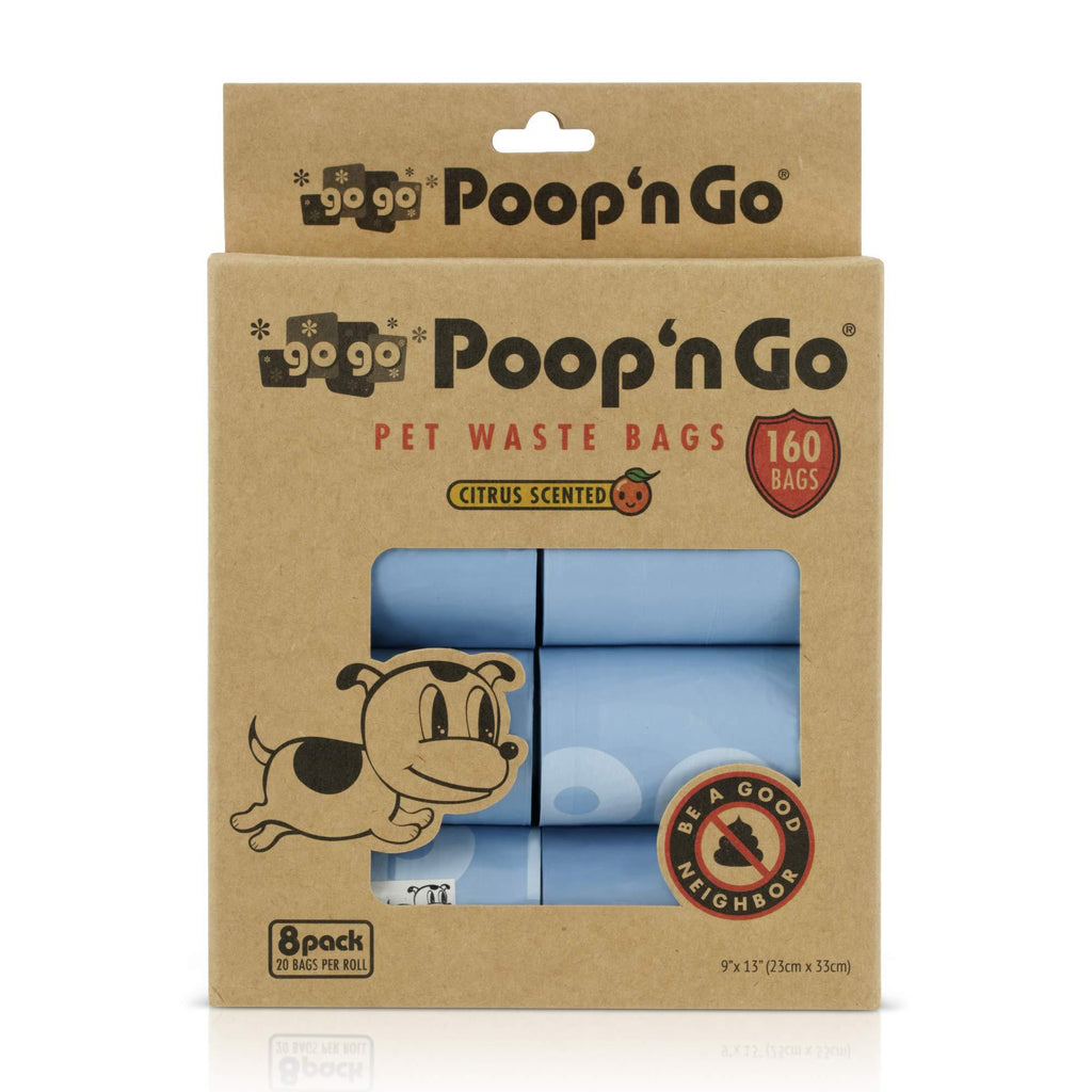 [Australia] - GoGo Pet Products 8-Pack Poop n Go Pet Waste Bags Refill Rolls Royal Blue Scented 