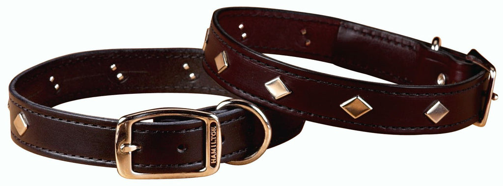 [Australia] - Hamilton 1/2" x 12" Diamond Pattern Studded Black Leather Dog Collar 3/4" x 18" 