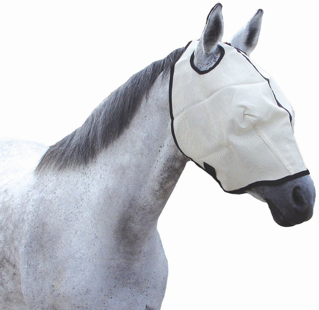 Hamilton Fly Mask for Horses Extended Length, Medium, Natural Mesh with Black Trim - PawsPlanet Australia
