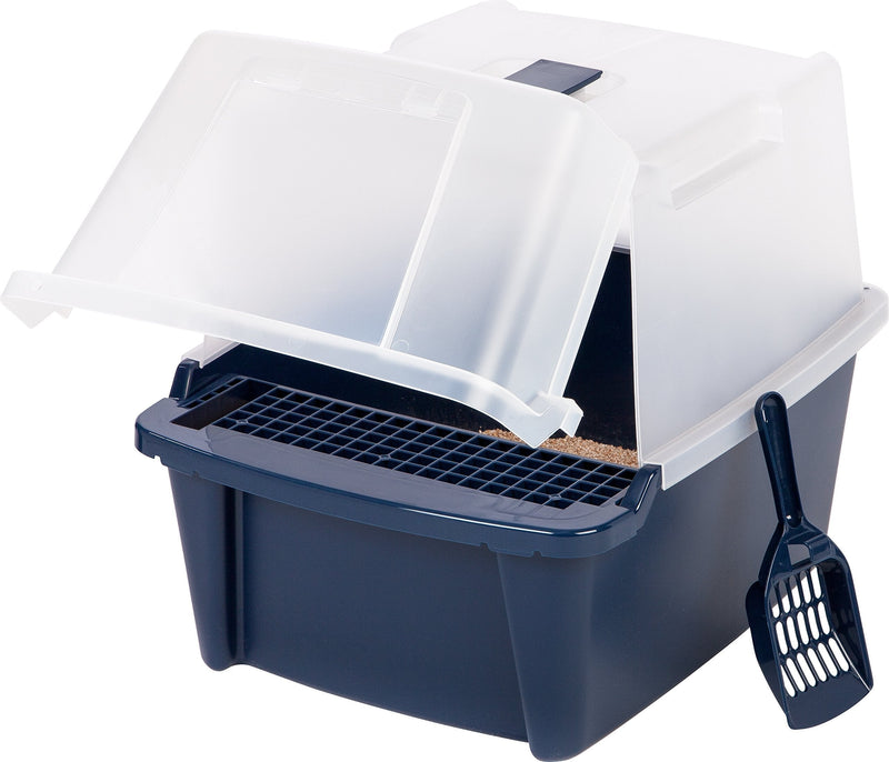 IRIS USA Large Split-Hood Litter Box with Scoop and Grate, Blue CLH-15S Full Hood - PawsPlanet Australia