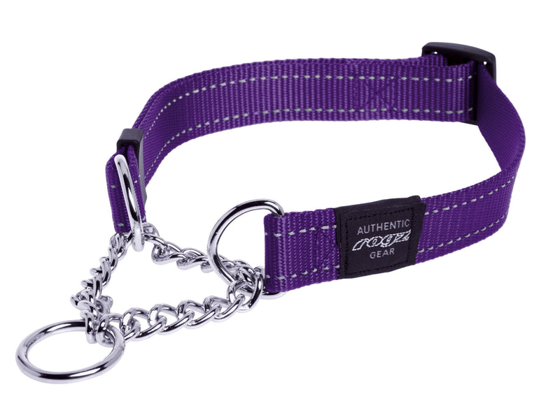 [Australia] - ROGZ Utility Large 3/4-Inch Reflective Fanbelt Obedience Half-Check Dog Collar Purple 