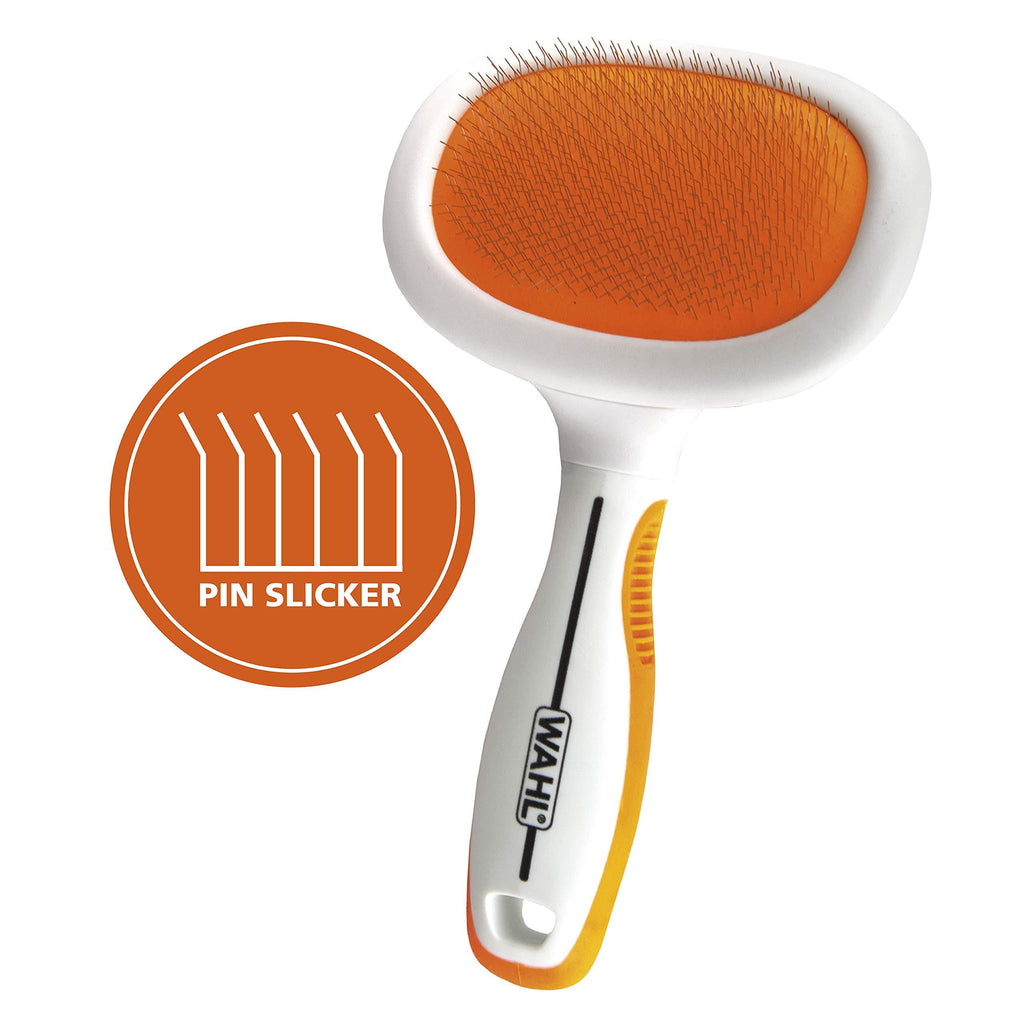 WAHL Premium Large Pet Slicker Brush with Ergronomic Rubber Grips for Comfortable Brushing of Dogs and Cats - Model 858407,Orange/White - PawsPlanet Australia
