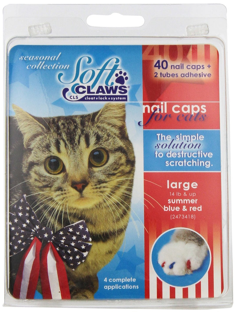 [Australia] - Soft Claws for Cats, Size Large, Color Summer (Blue & Red) 